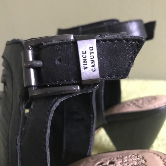 Vince Camuto Emore Black Leather Heel Sandals - Picture 8 of 9